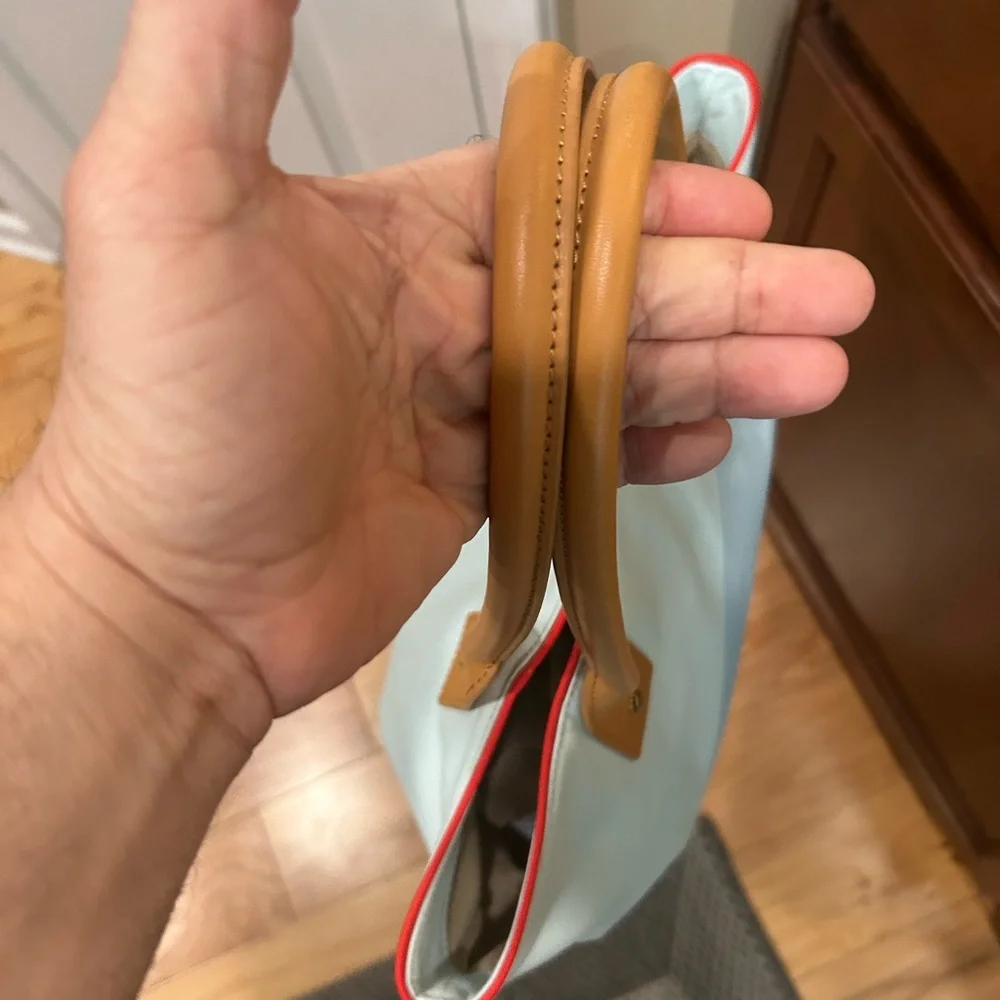 Tory Burch Two-Tone Nylon Tote - Light White & Red - Picture 7 of 11